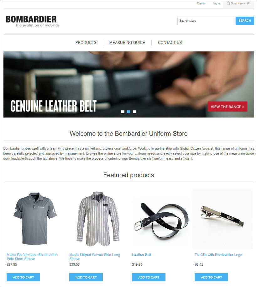 Client customized store: Bombardier